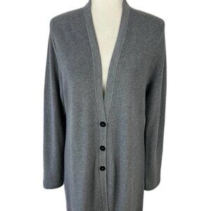 J Jill Women’s 3-Button Cotton Blend Ribbed Long Gray Cardigan Sweater‎ Size M